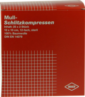 SCHLITZKOMPRESSEN Mull 10x10 cm steril 12fach